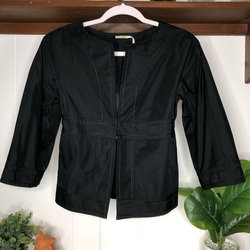 Max Studio Women's Quarter Sleeve Fully Lined Collarless Blazer Jacket Black XS